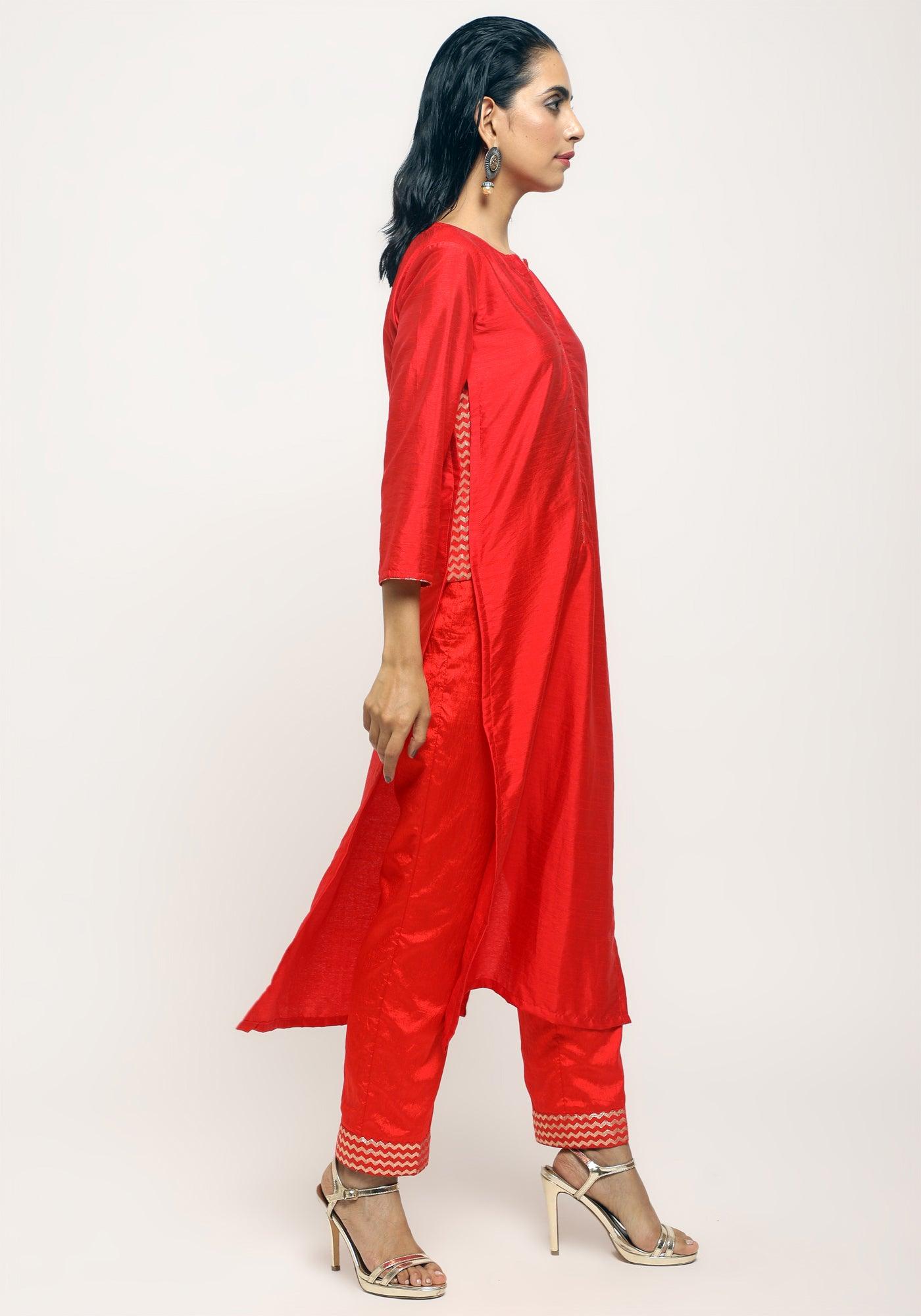 trueBrowns Orange Foil High Slit- Foil Pant - Distacart