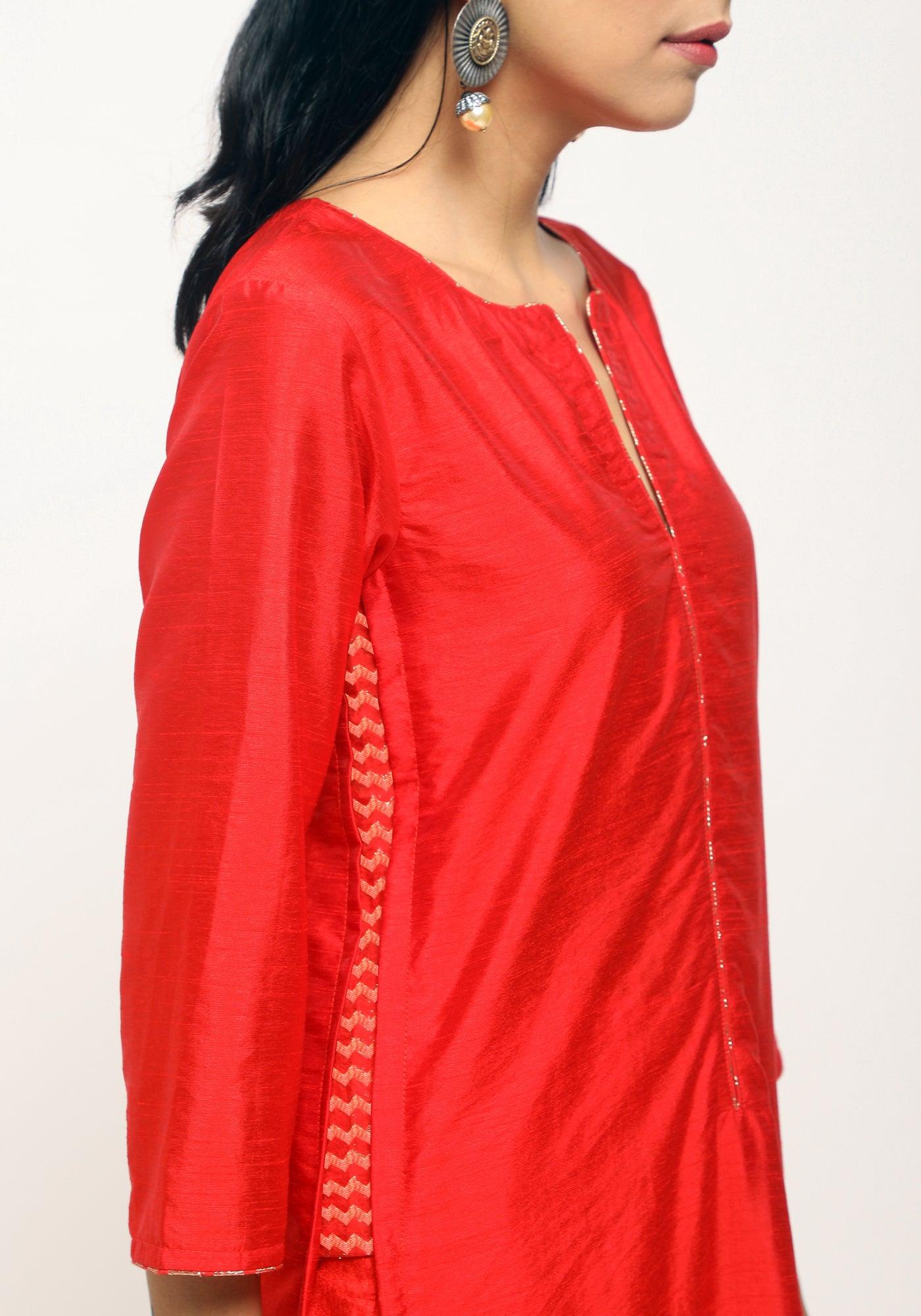 trueBrowns Orange Foil High Slit- Foil Pant - Distacart