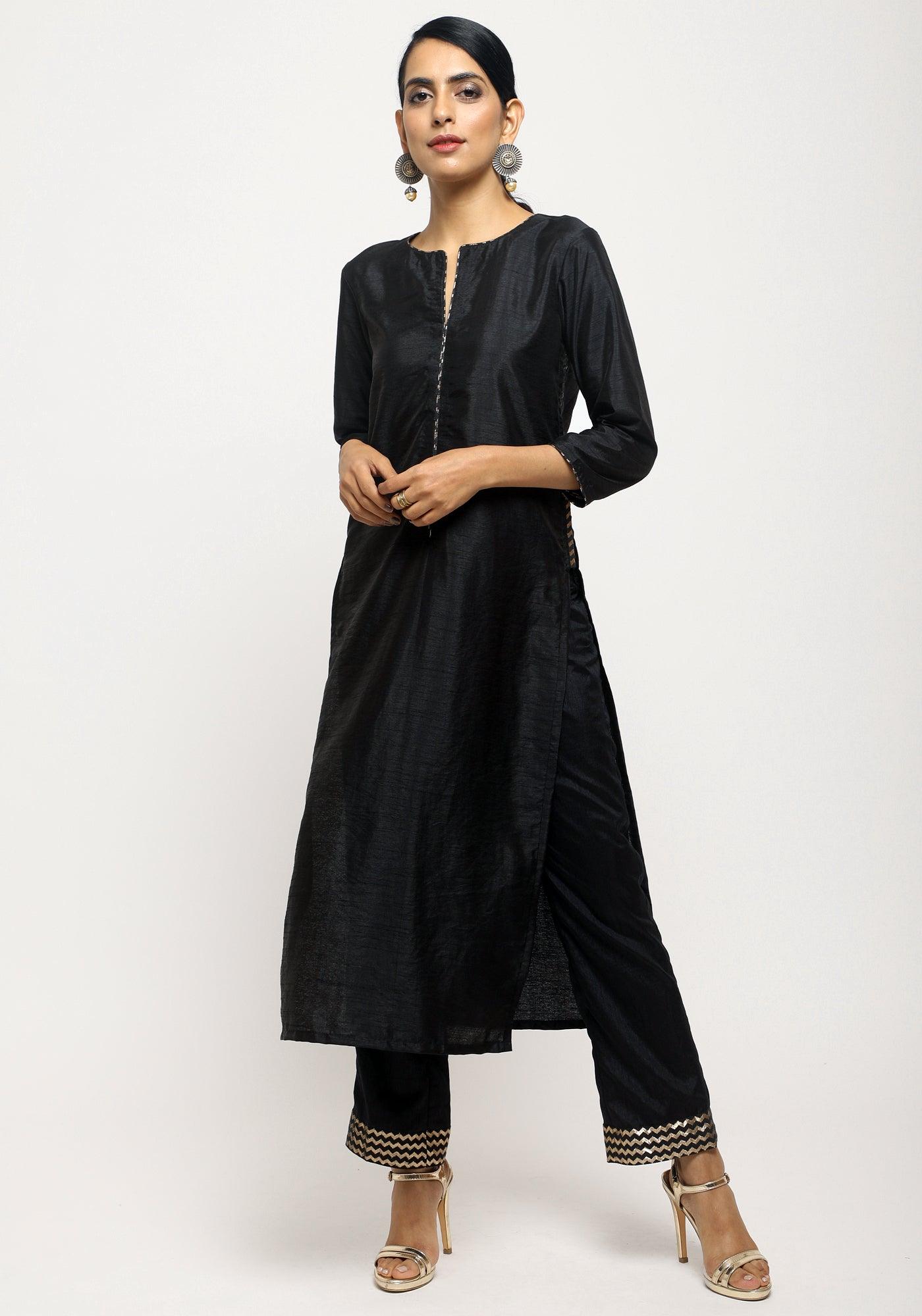 trueBrowns Black Foil High Slit- Foil Pant - Distacart