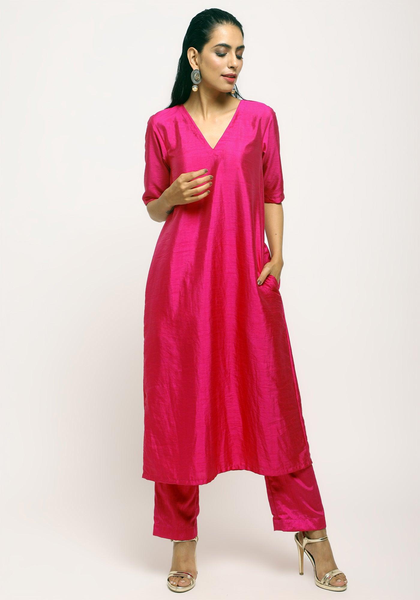 trueBrowns Orange Pink Jacket Kurta Set - Distacart