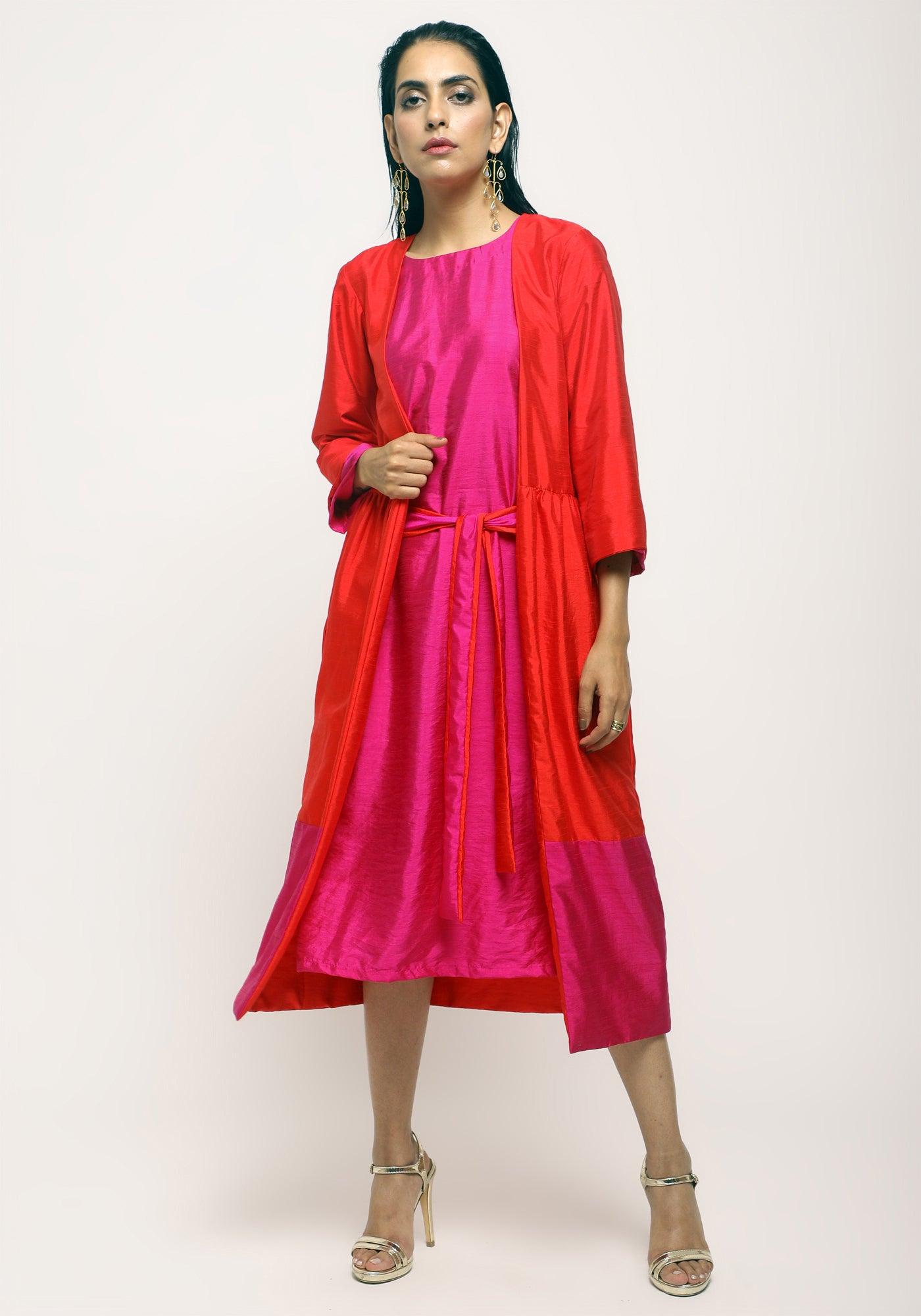 trueBrowns Orange Pink Jacket Dress Set - Distacart