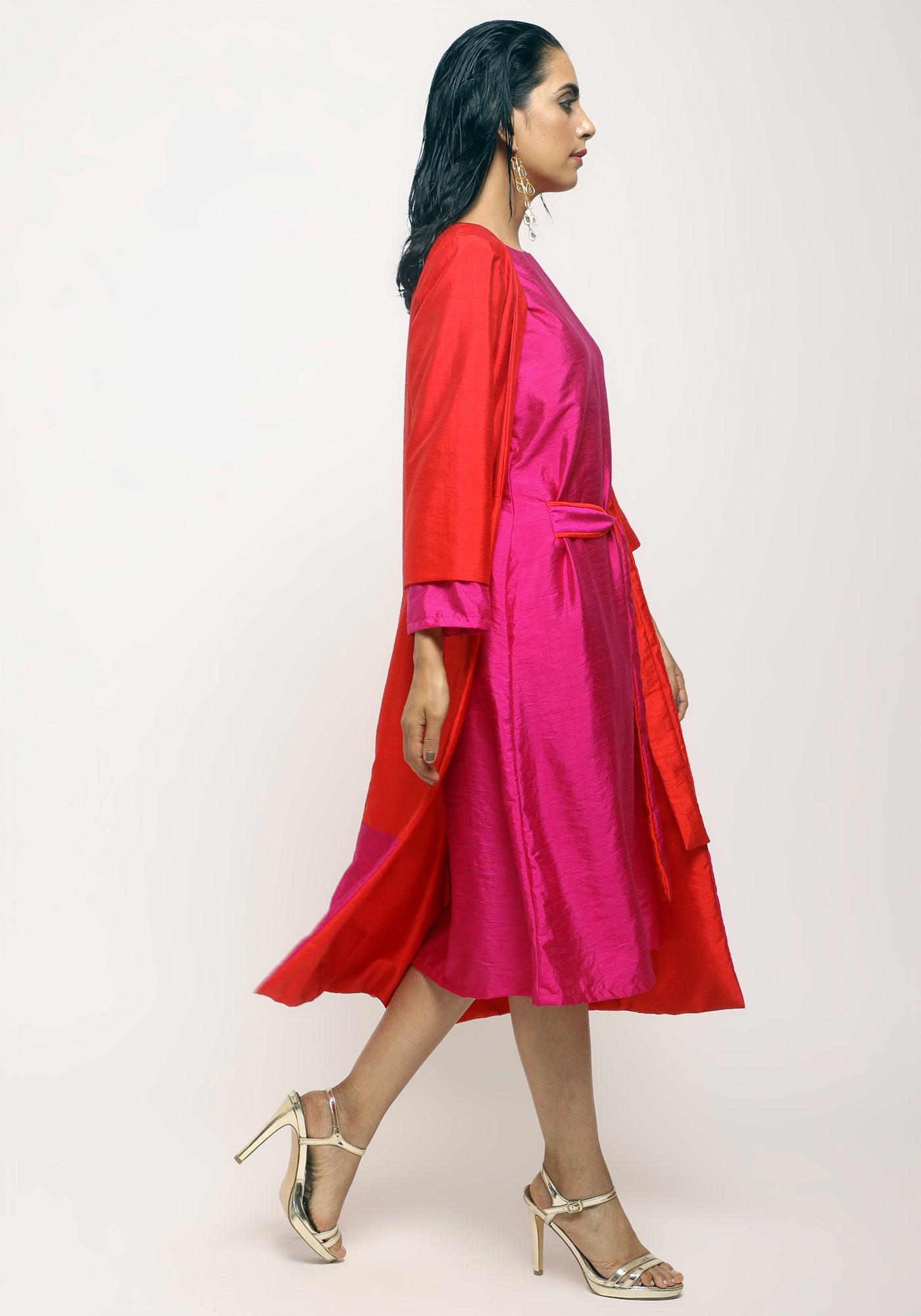 trueBrowns Orange Pink Jacket Dress Set - Distacart