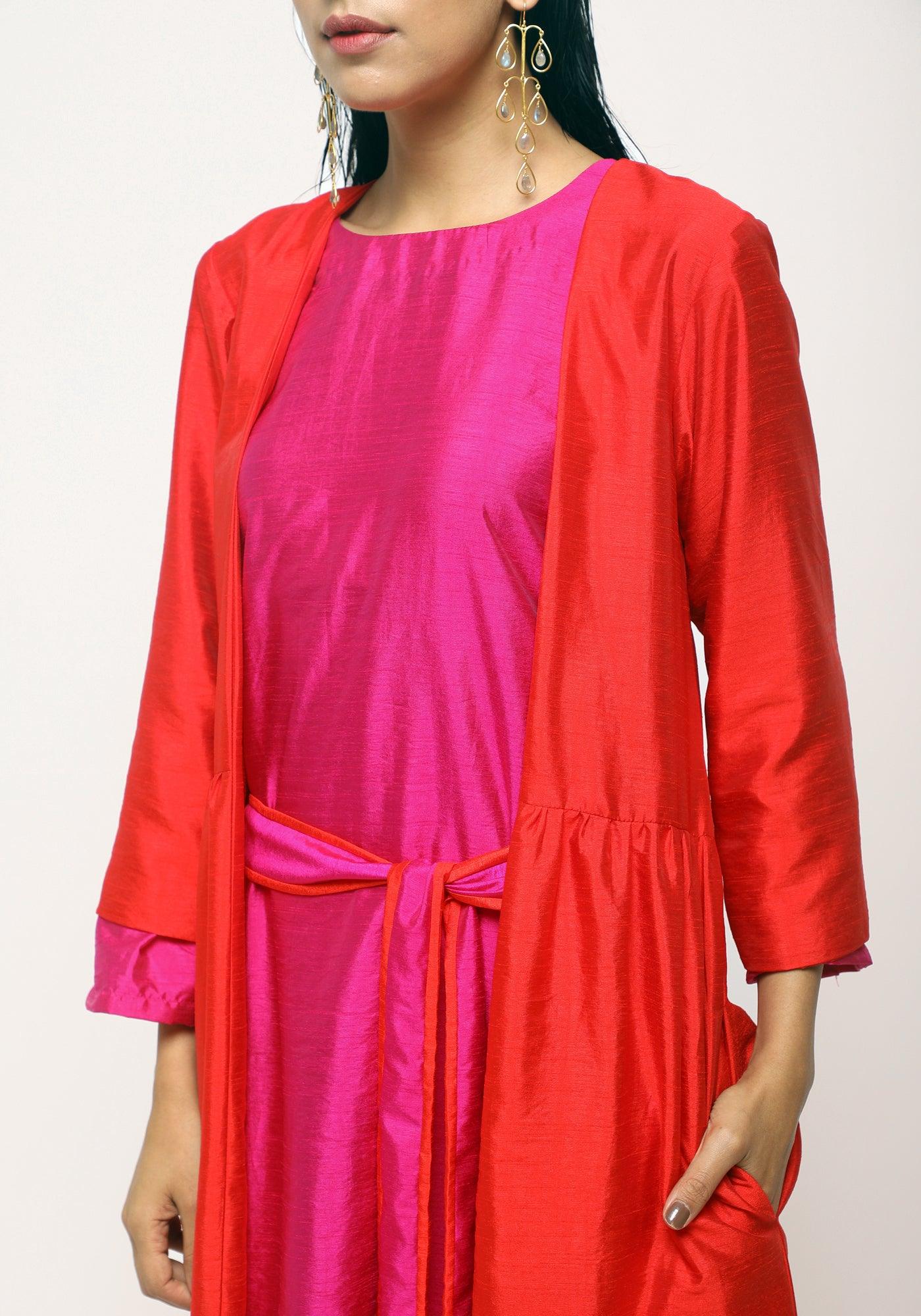 trueBrowns Orange Pink Jacket Dress Set - Distacart