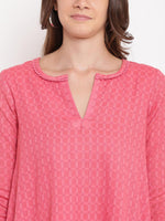 Thumbnail for trueBrowns Brick Pink Dobby Grid Flared Dress - Distacart
