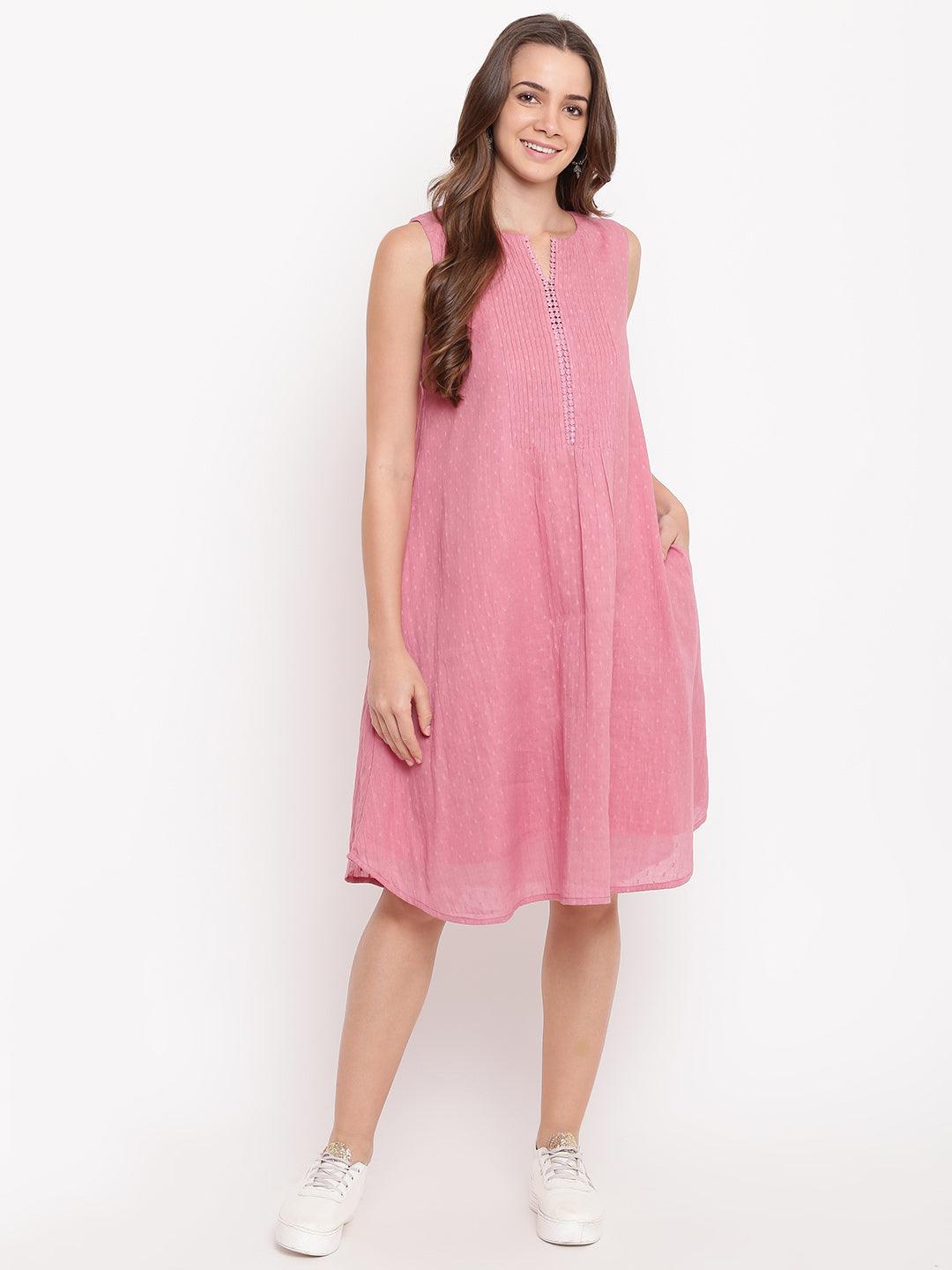 trueBrowns Pink Pin-Tucks Dress - Distacart