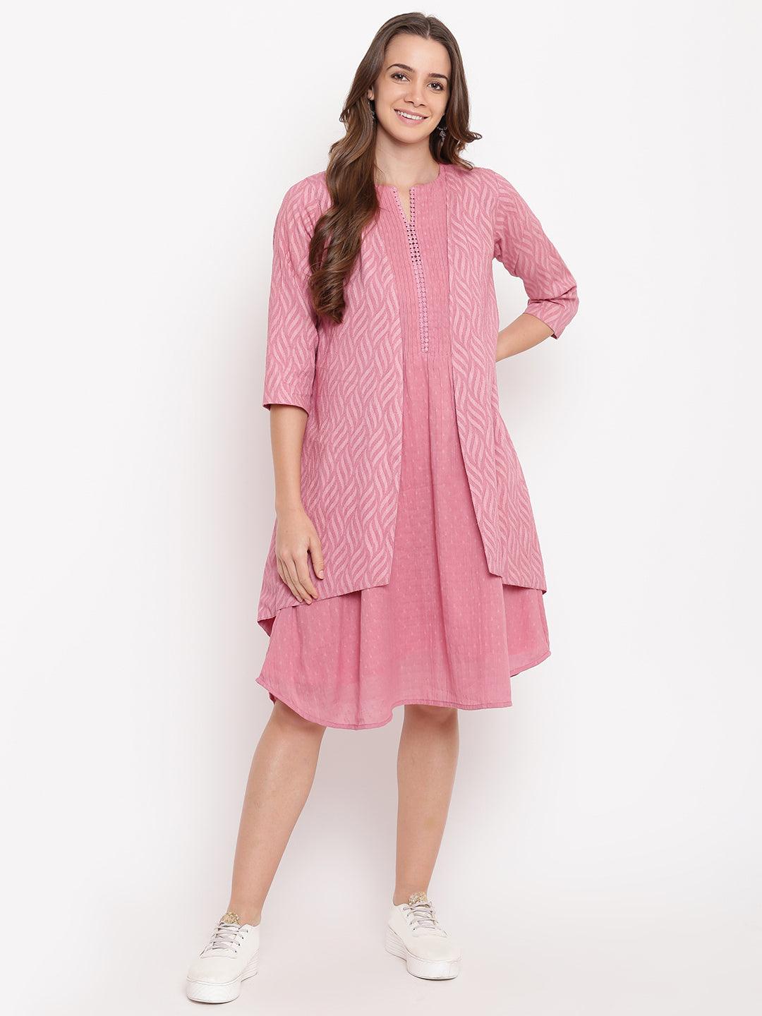 trueBrowns Pink Pin-Tucks Dress Reversible Jacket - Distacart