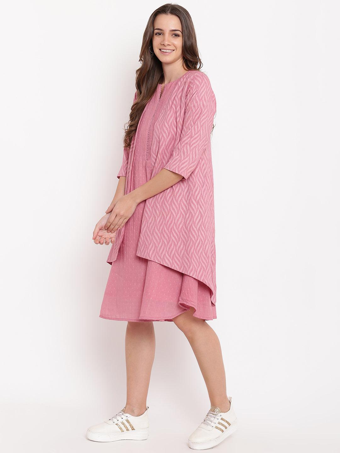 trueBrowns Pink Pin-Tucks Dress Reversible Jacket - Distacart