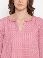 Thumbnail for trueBrowns Pink Grid Dobby Kurta-Contrast Palazzo - Distacart