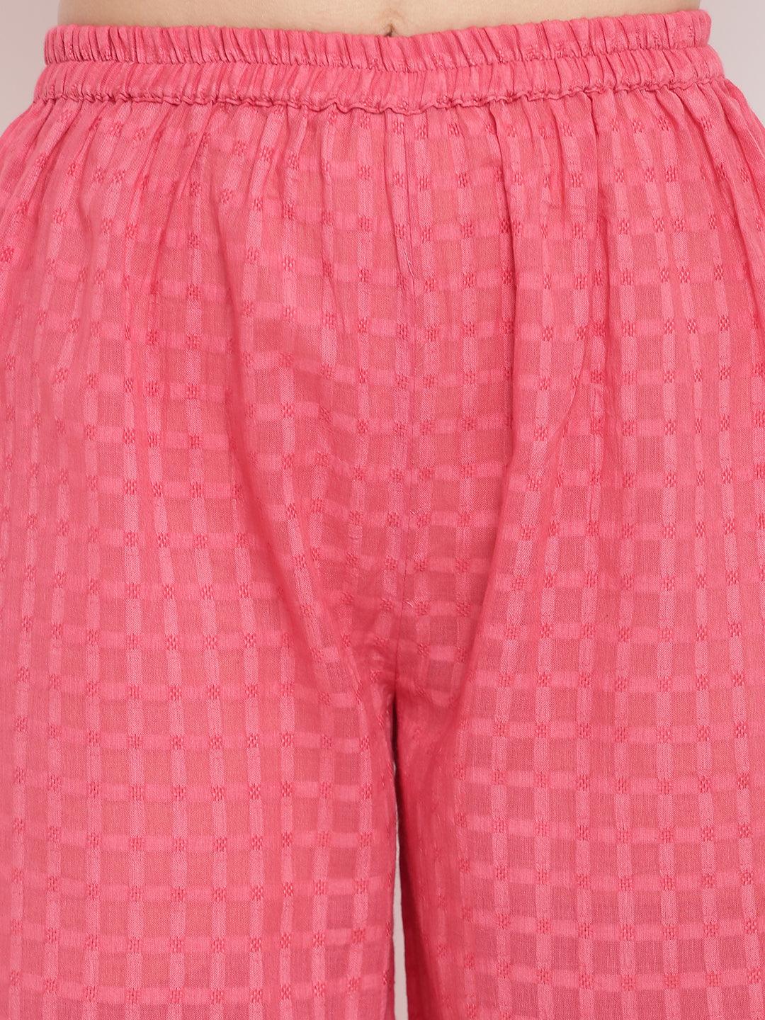 trueBrowns Pink Grid Dobby Kurta-Contrast Palazzo - Distacart