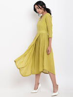 Thumbnail for trueBrowns Green Cotton Overlap Flare Dress - Distacart