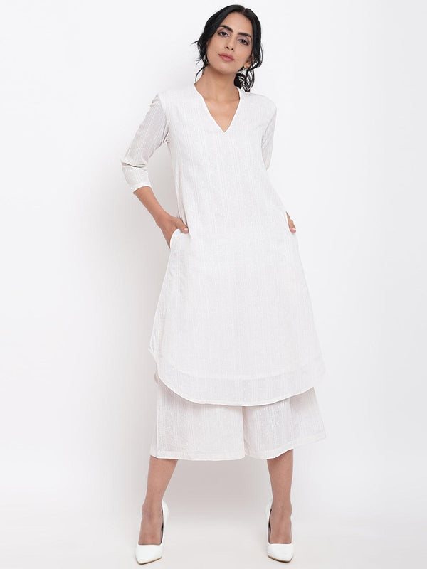 trueBrowns White Dobby Kurta Set - Distacart