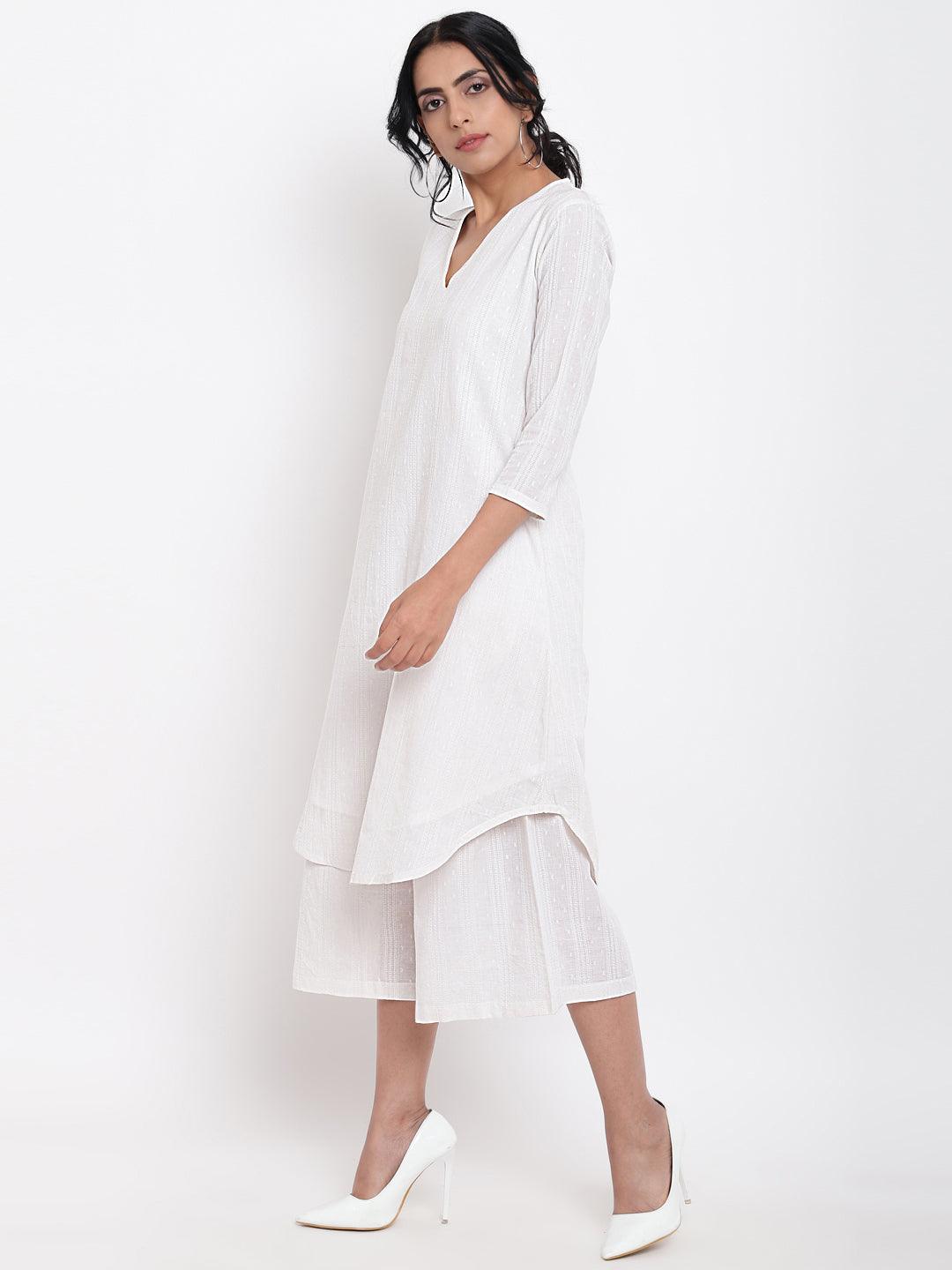 trueBrowns White Dobby Kurta Set - Distacart