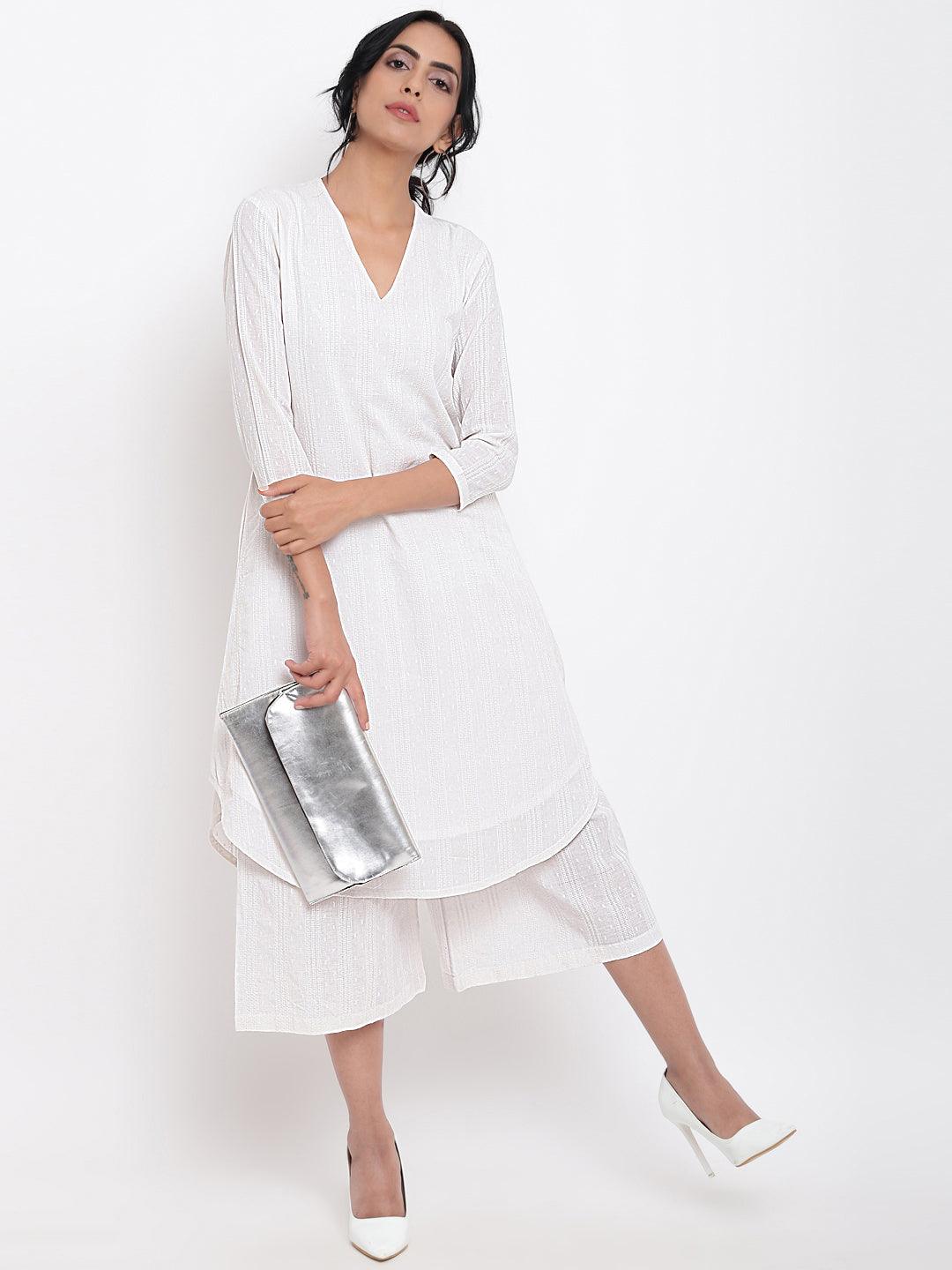 trueBrowns White Dobby Kurta Set - Distacart