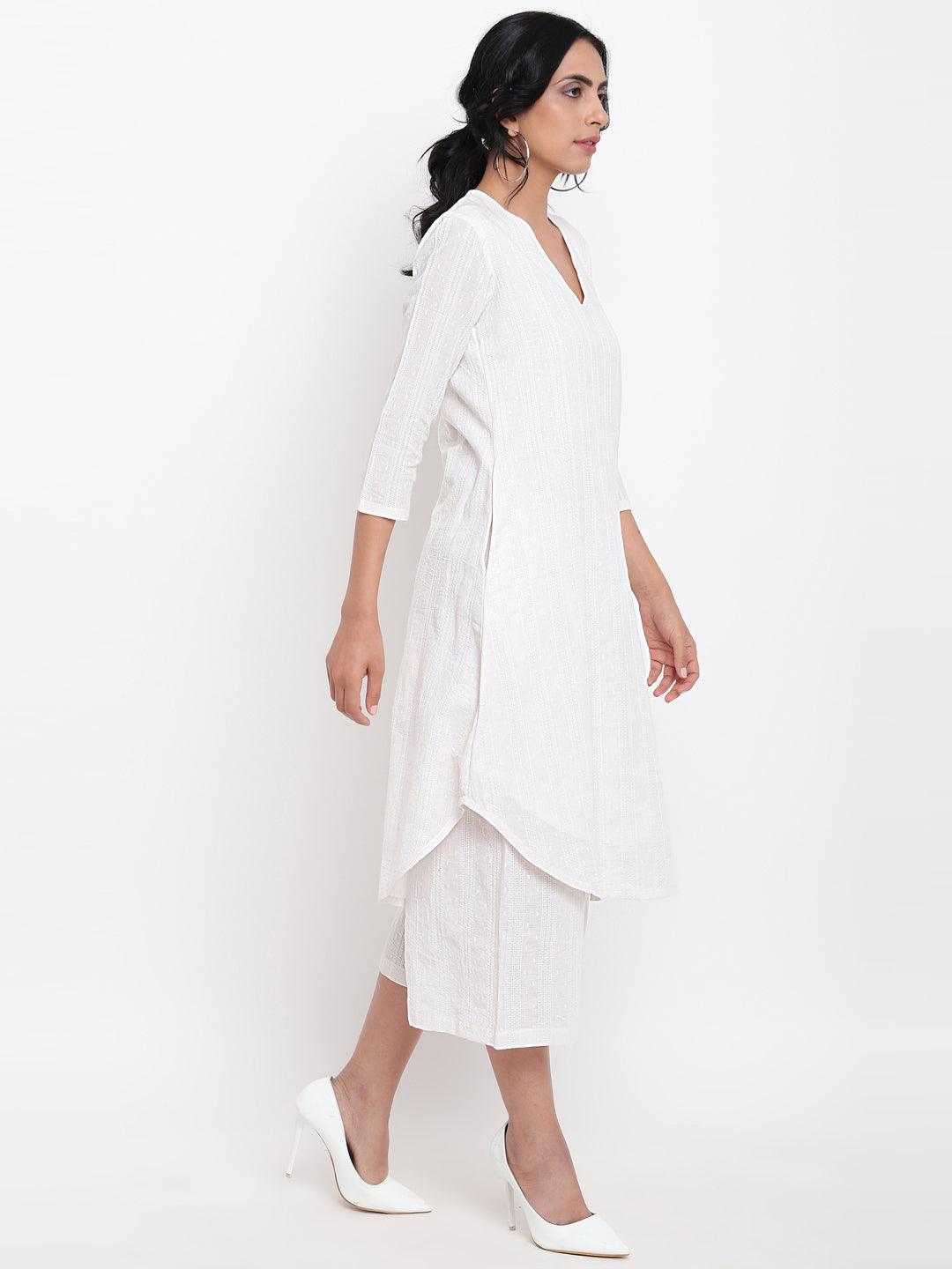 trueBrowns White Dobby Kurta Set - Distacart