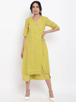 Thumbnail for trueBrowns Green Cotton Angrakha Kurta Set | Relove