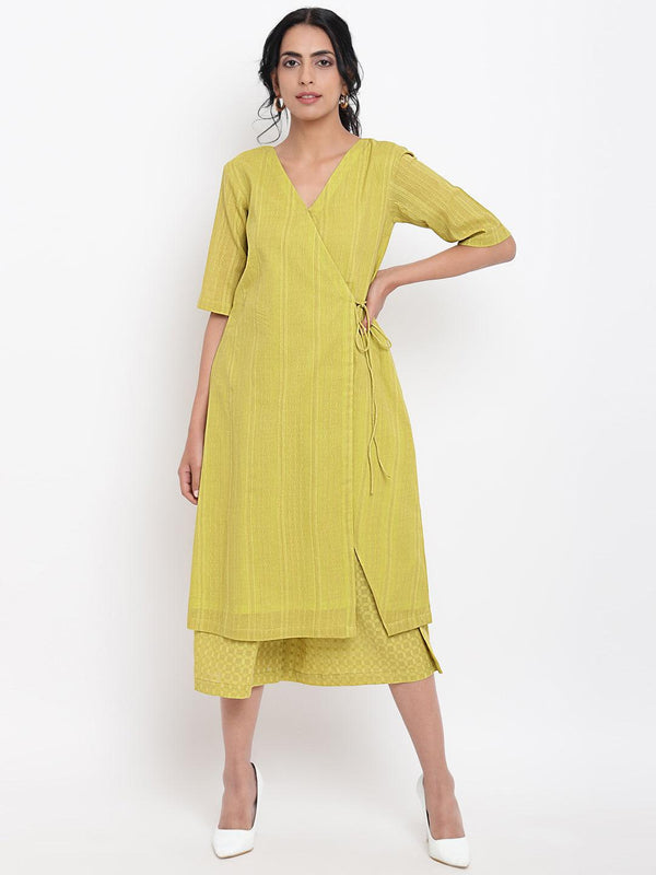 trueBrowns Green Cotton Angrakha Kurta Set | Relove
