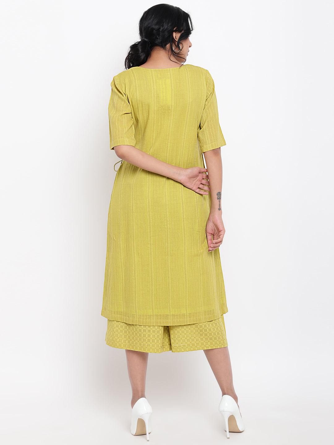 trueBrowns Green Cotton Angrakha Kurta Set | Relove