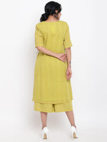 Thumbnail for trueBrowns Green Cotton Angrakha Kurta Set | Relove
