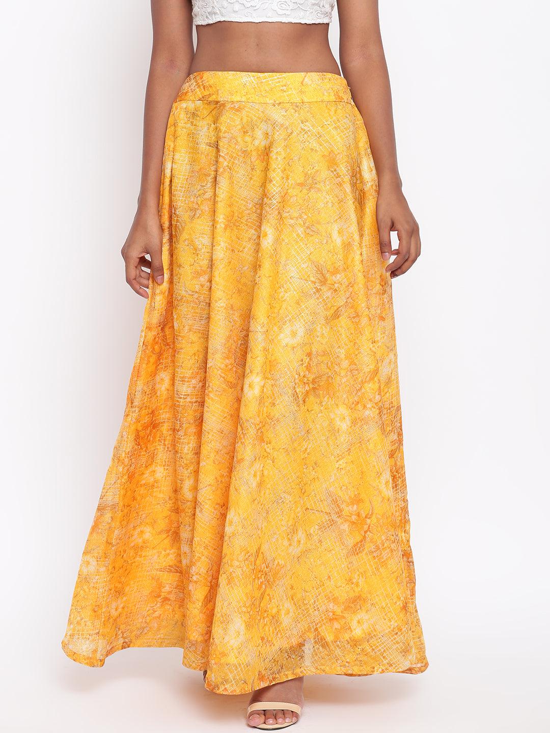trueBrowns Yellow Foil Organza Skirt - Distacart