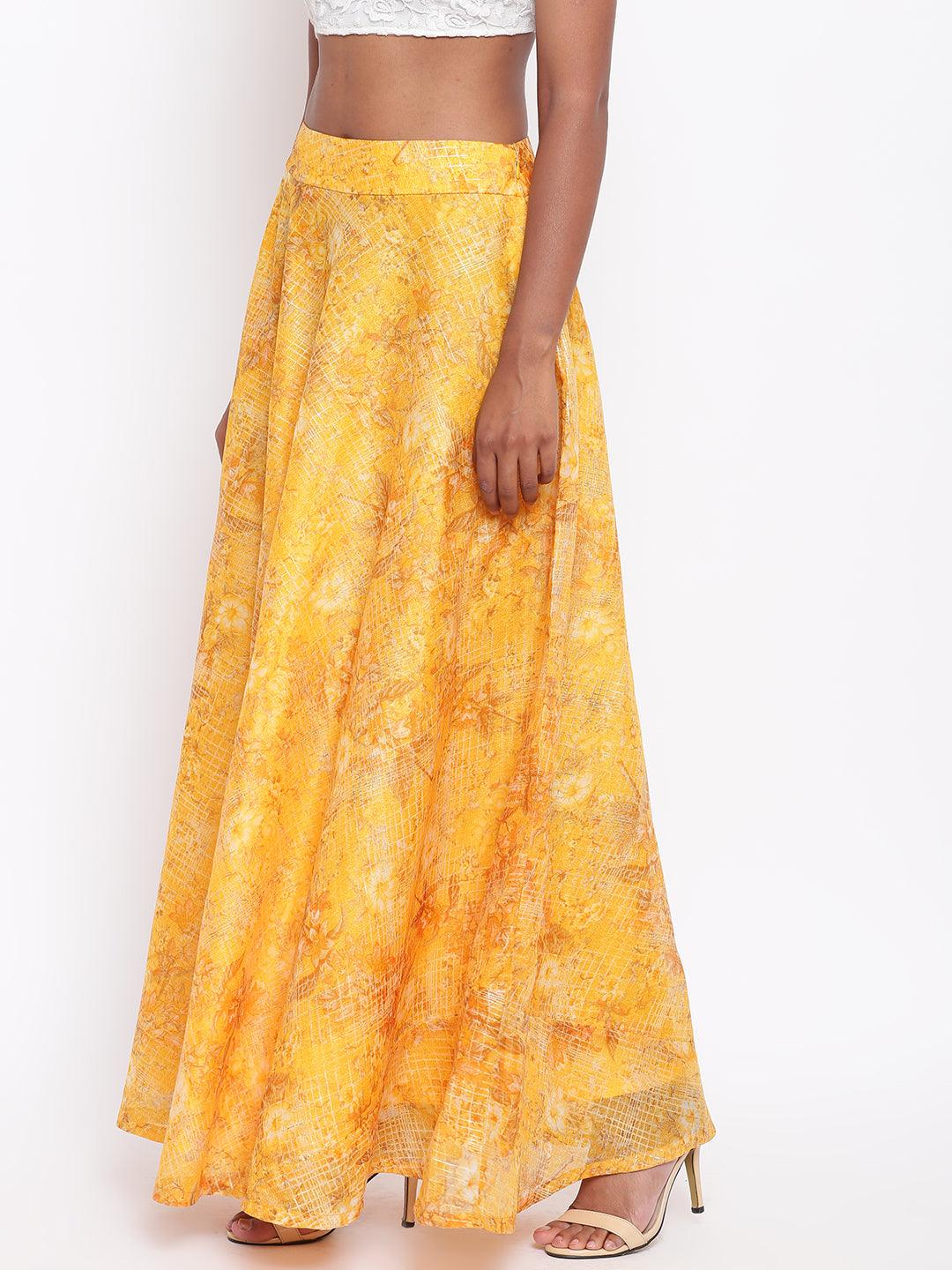 trueBrowns Yellow Foil Organza Skirt - Distacart