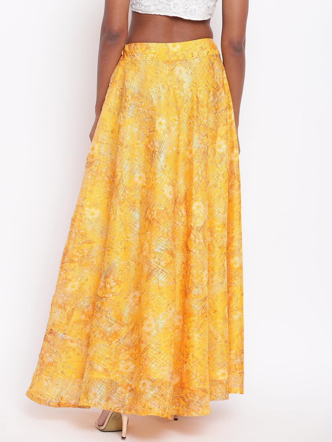 trueBrowns Yellow Foil Organza Skirt - Distacart