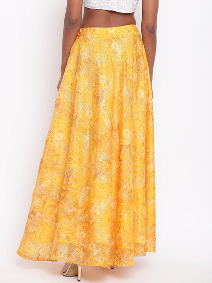trueBrowns Yellow Foil Organza Skirt - Distacart