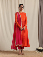 Thumbnail for trueBrowns Orange Crinkle Anarkali Kurta Pant Dupatta Set - Distacart
