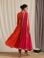 Thumbnail for trueBrowns Orange Crinkle Anarkali Kurta Pant Dupatta Set - Distacart