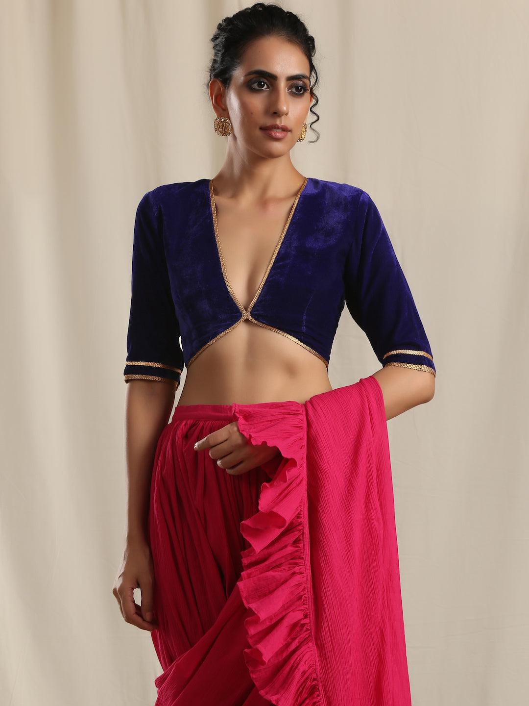 trueBrowns Blue Velvet Gota Blouse - Distacart