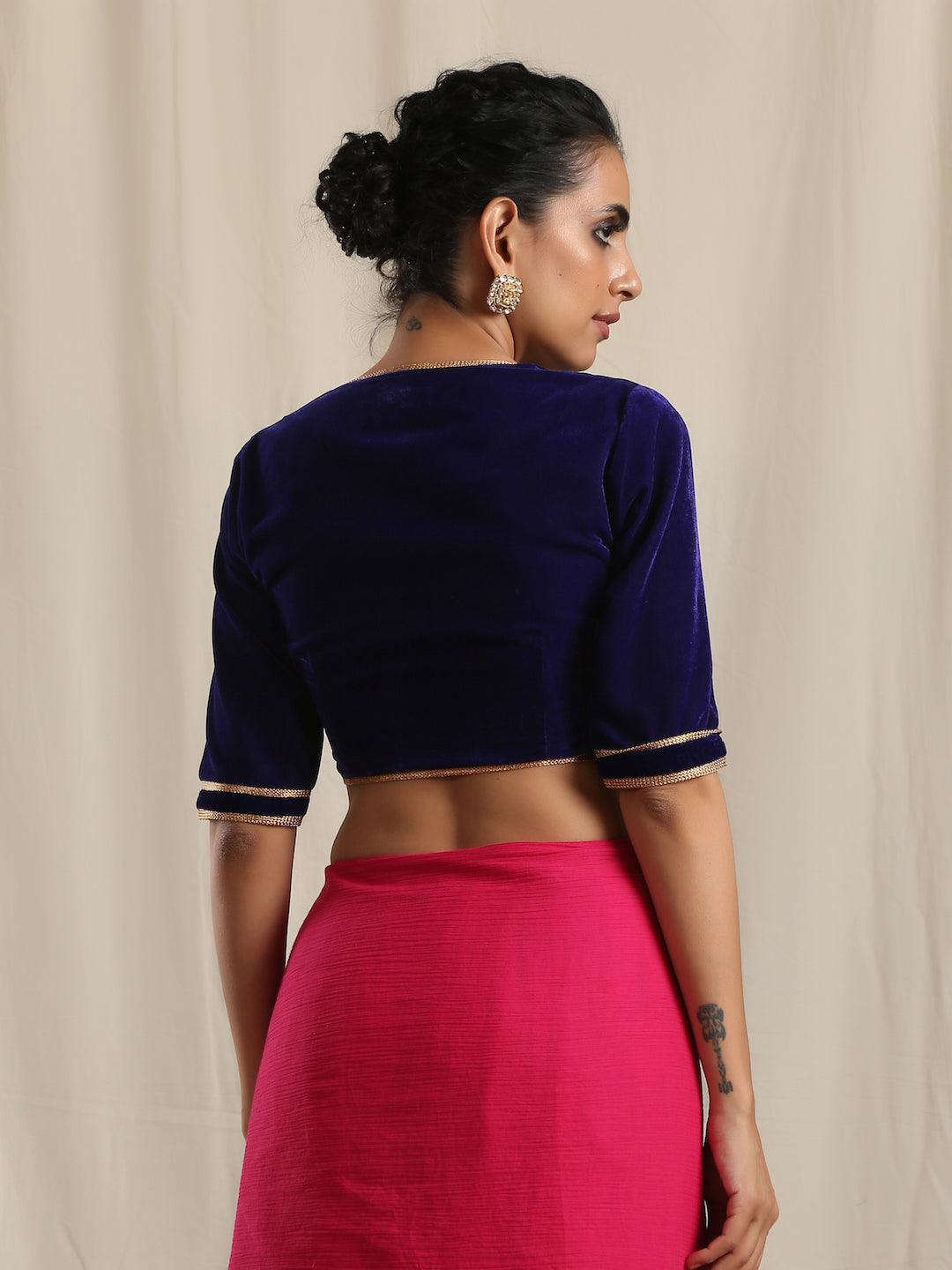 trueBrowns Blue Velvet Gota Blouse - Distacart