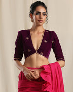 Thumbnail for trueBrowns Wine Velvet Embroidered Blouse - Distacart