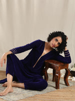 Thumbnail for trueBrowns Blue Velvet Gota Kurta - Distacart