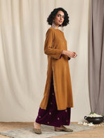 Thumbnail for trueBrowns Brown Velvet Slit Kurta - Distacart