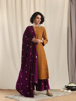 Thumbnail for trueBrowns Brown Velvet Slit Kurta - Distacart