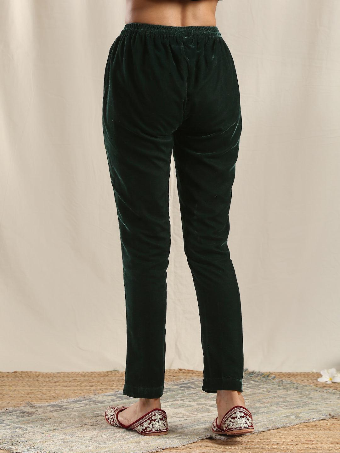 trueBrowns Green Velvet Pant - Distacart
