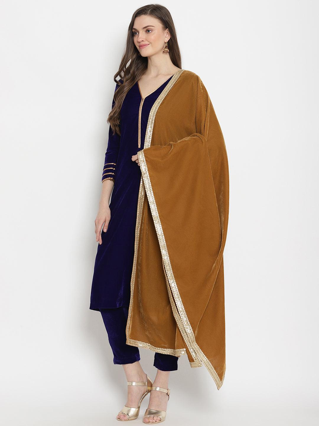 trueBrowns Brown Velvet Shawl - Distacart