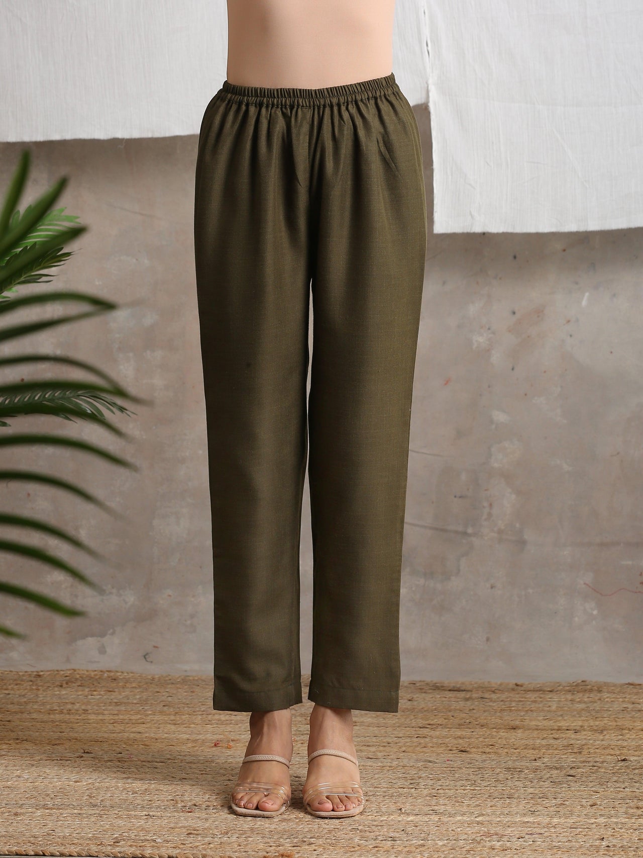 trueBrowns Cotton Linen Dark Green Pant - Distacart