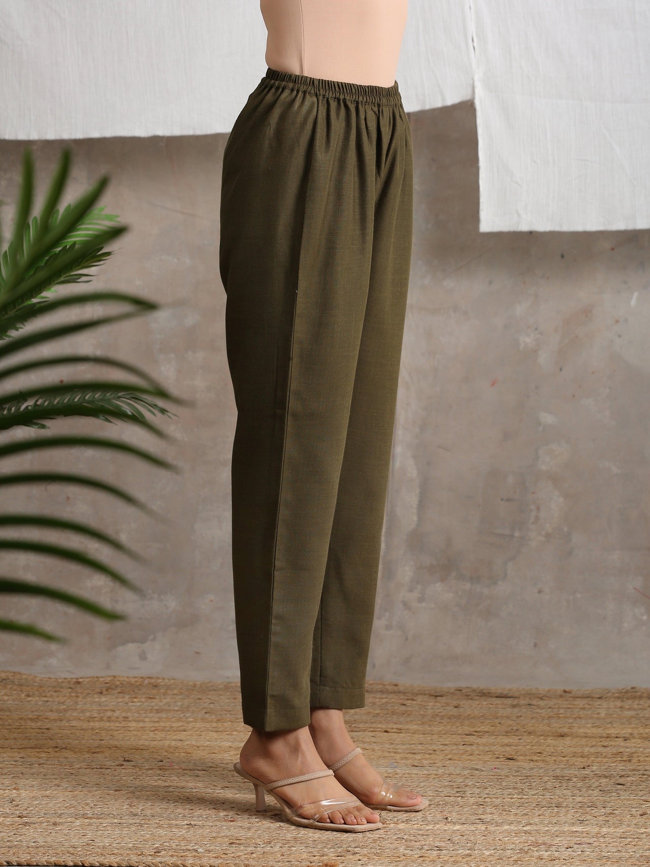 trueBrowns Cotton Linen Dark Green Pant - Distacart
