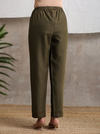 Thumbnail for trueBrowns Cotton Linen Dark Green Pant - Distacart