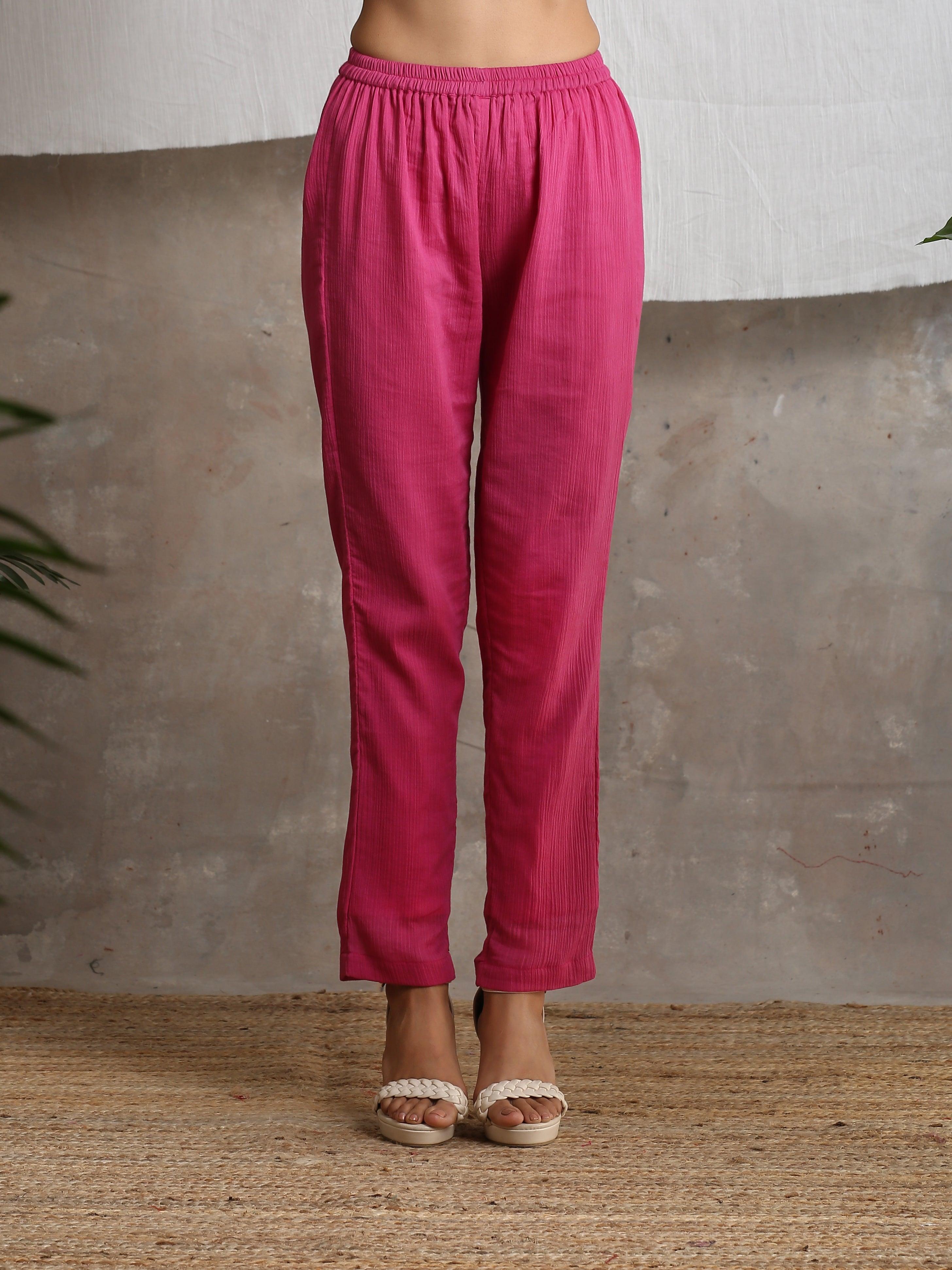 trueBrowns Magenta Pink Crinkled Pant - Distacart