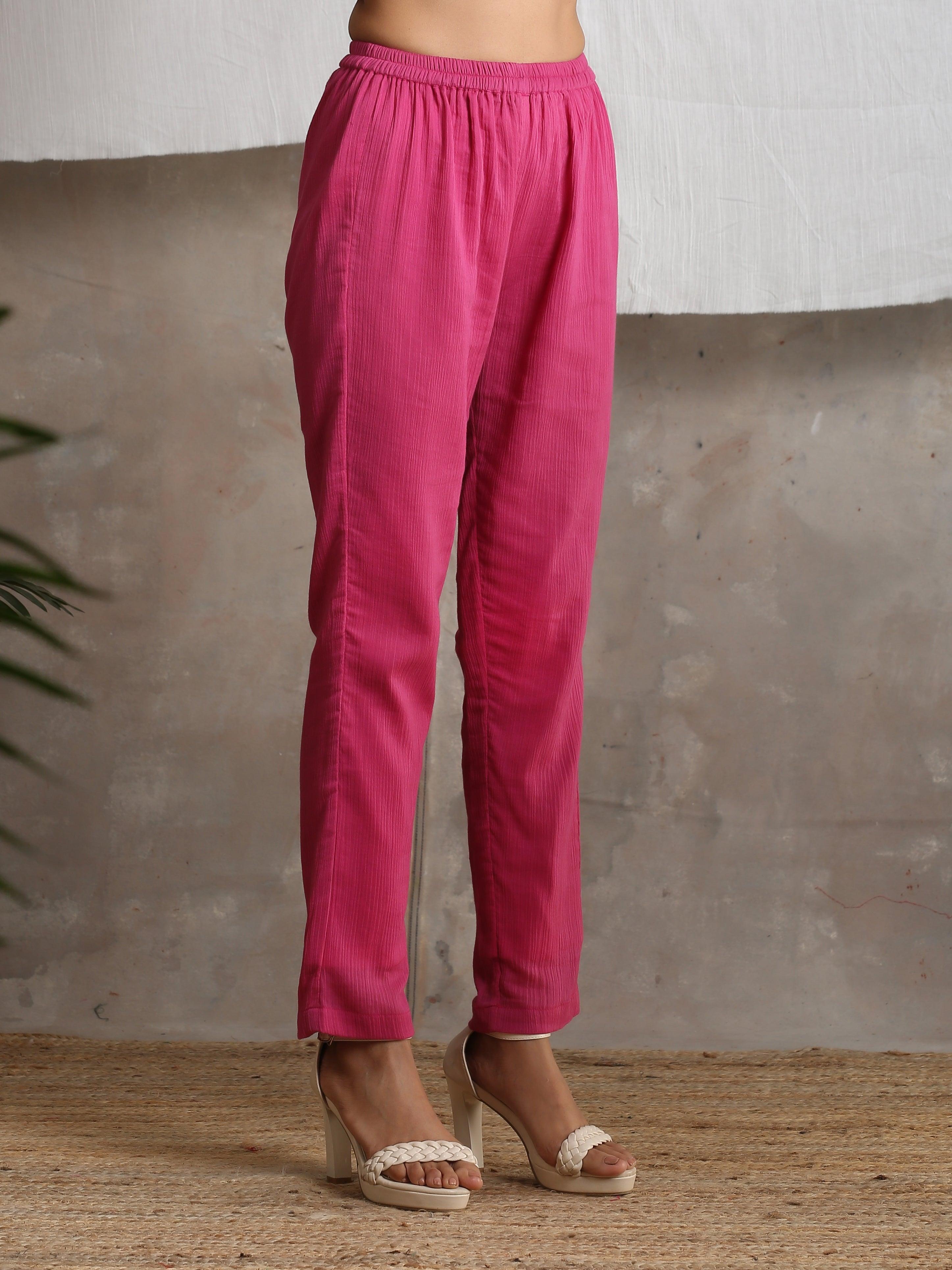 trueBrowns Magenta Pink Crinkled Pant - Distacart