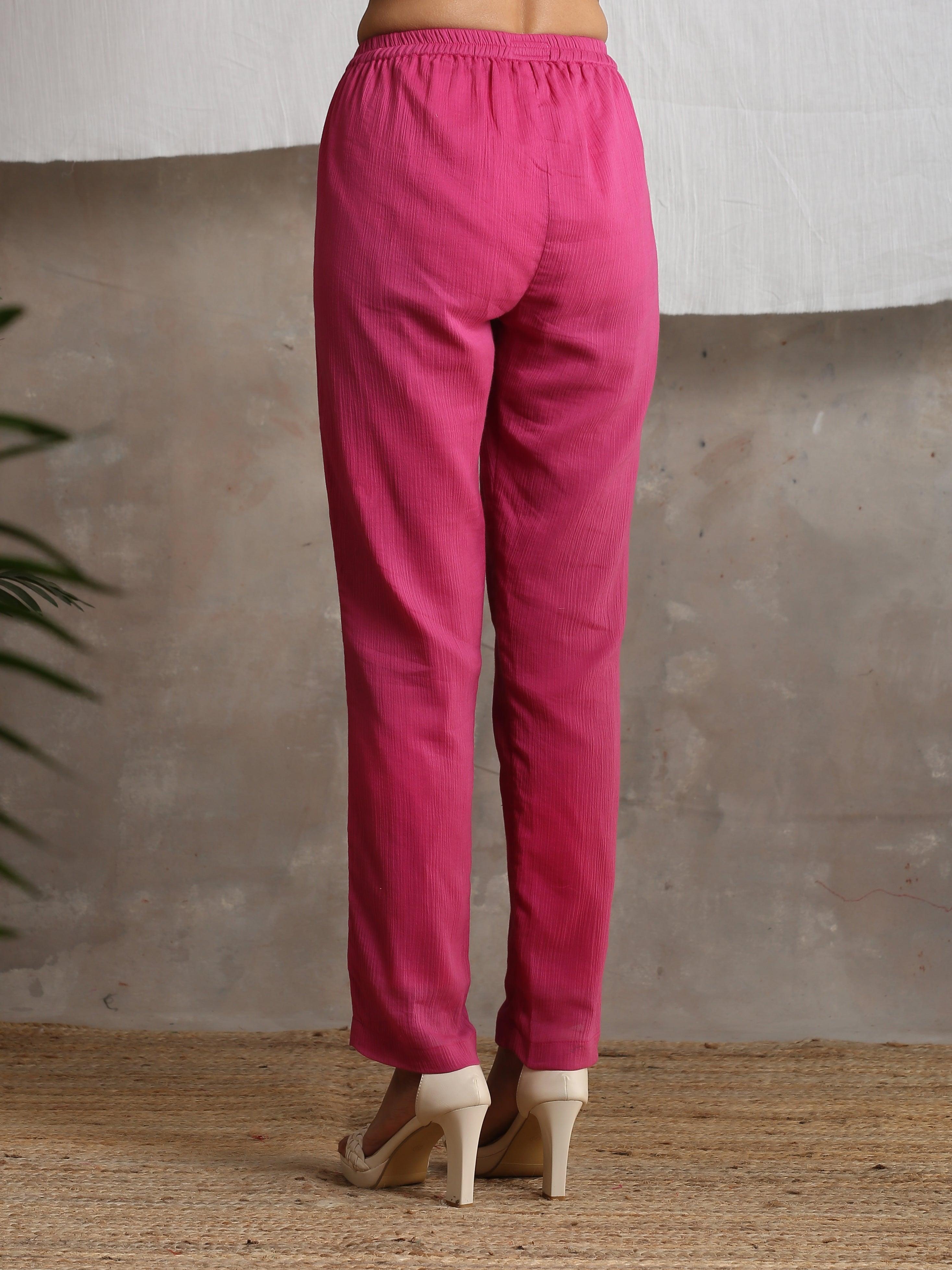trueBrowns Magenta Pink Crinkled Pant - Distacart