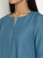 Thumbnail for trueBrowns Cotton Linen Steel Blue Kurta Pant Set - Distacart