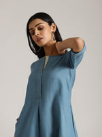 Thumbnail for trueBrowns Cotton Linen Steel Blue Kurta Pant Set - Distacart