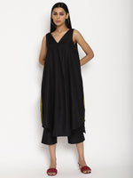 Thumbnail for trueBrowns Cotton Linen Black Sleeveless Flared Kurta Pant - Distacart