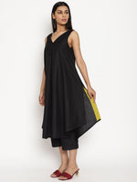 Thumbnail for trueBrowns Cotton Linen Black Sleeveless Flared Kurta Pant - Distacart