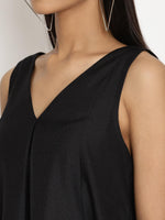 Thumbnail for trueBrowns Cotton Linen Black Sleeveless Flared Kurta Pant - Distacart