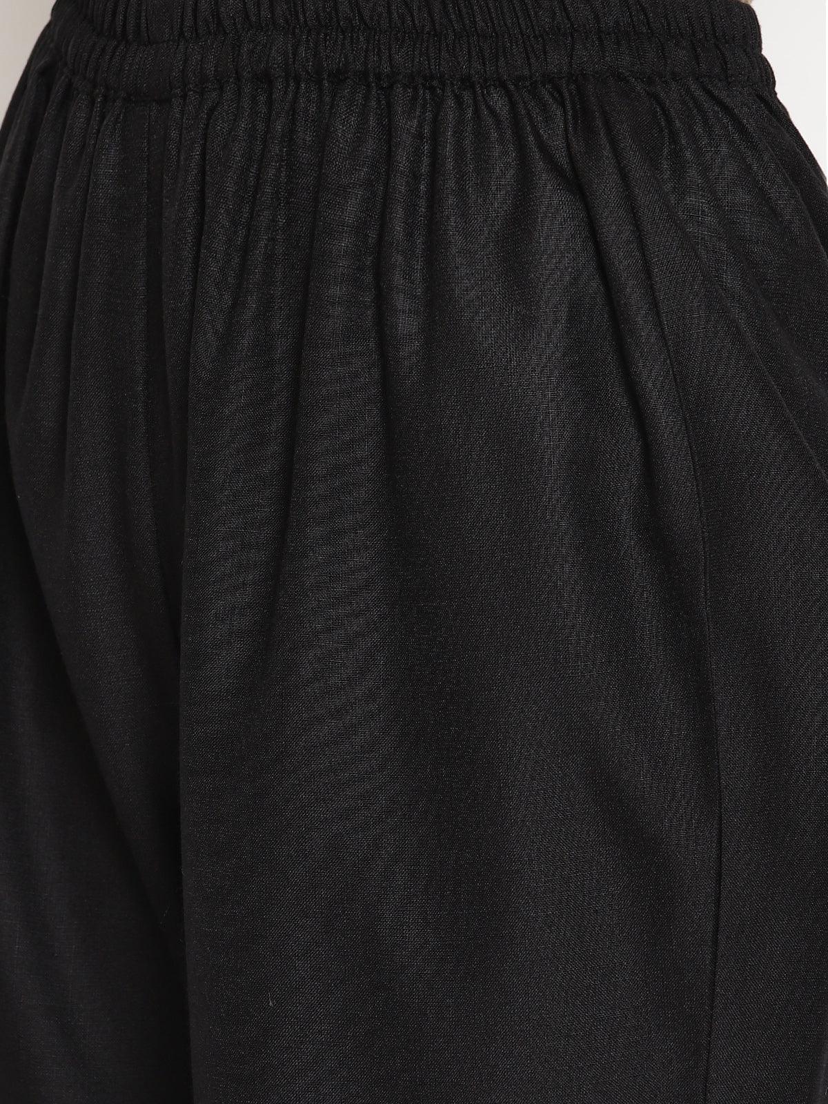 trueBrowns Cotton Linen Black Sleeveless Flared Kurta Pant - Distacart