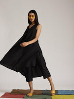Thumbnail for trueBrowns Cotton Linen Black Sleeveless Flared Kurta Pant - Distacart