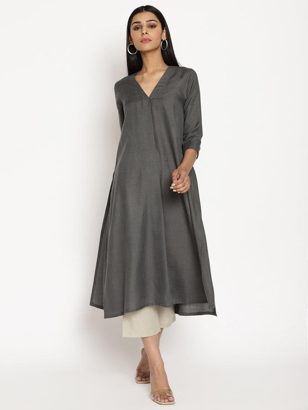 trueBrowns Cotton Linen Dark Grey Kurta Pant Set - Distacart